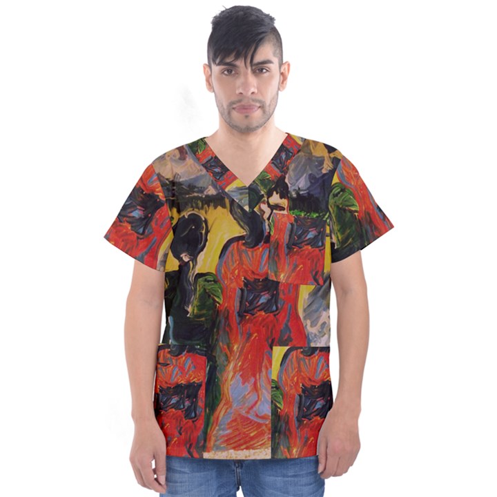 Road To The Mountains Men s V-Neck Scrub Top