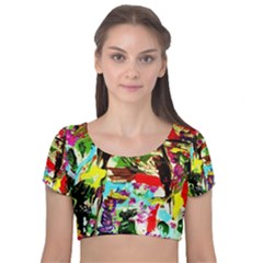 No Warrant For Blossoming Corner Velvet Short Sleeve Crop Top  by bestdesignintheworld