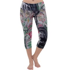 Lady With Lillies Capri Yoga Leggings by bestdesignintheworld