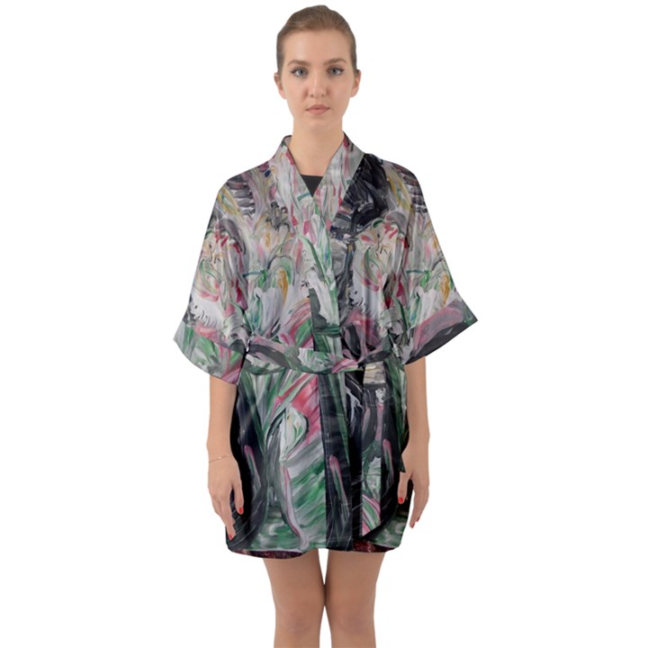 Lady With Lillies Quarter Sleeve Kimono Robe