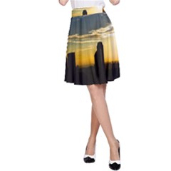 Skyline Sunset Buildings Cityscape A-line Skirt by Simbadda