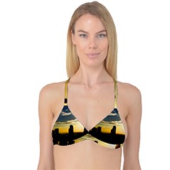 Skyline Sunset Buildings Cityscape Reversible Tri Bikini Top by Simbadda