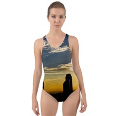 Skyline Sunset Buildings Cityscape Cut-out Back One Piece Swimsuit by Simbadda