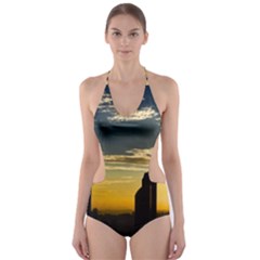 Skyline Sunset Buildings Cityscape Cut-out One Piece Swimsuit by Simbadda