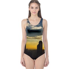 Skyline Sunset Buildings Cityscape One Piece Swimsuit by Simbadda