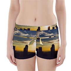 Skyline Sunset Buildings Cityscape Boyleg Bikini Wrap Bottoms by Simbadda