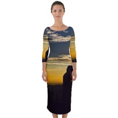 Skyline Sunset Buildings Cityscape Quarter Sleeve Midi Bodycon Dress by Simbadda