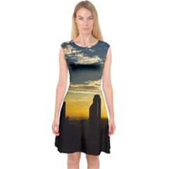 Skyline Sunset Buildings Cityscape Capsleeve Midi Dress by Simbadda