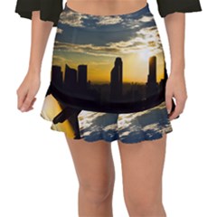 Skyline Sunset Buildings Cityscape Fishtail Mini Chiffon Skirt