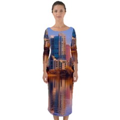 Vancouver Canada Sea Ocean Quarter Sleeve Midi Bodycon Dress by Simbadda