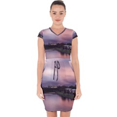 Sunset Melbourne Yarra River Capsleeve Drawstring Dress  by Simbadda