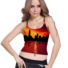 Skyline New York City Sunset Dusk Spaghetti Strap Bra Top by Simbadda