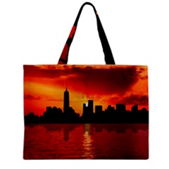 Skyline New York City Sunset Dusk Zipper Mini Tote Bag by Simbadda