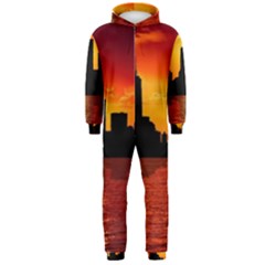 Skyline New York City Sunset Dusk Hooded Jumpsuit (men)  by Simbadda