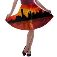 Skyline New York City Sunset Dusk A-line Skater Skirt by Simbadda