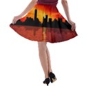 Skyline New York City Sunset Dusk A-line Skater Skirt View2