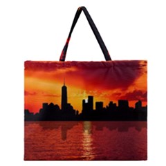 Skyline New York City Sunset Dusk Zipper Large Tote Bag by Simbadda