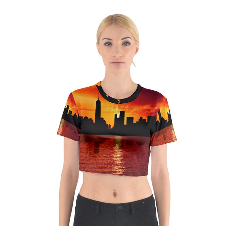 Skyline New York City Sunset Dusk Cotton Crop Top