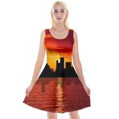 Skyline New York City Sunset Dusk Reversible Velvet Sleeveless Dress by Simbadda