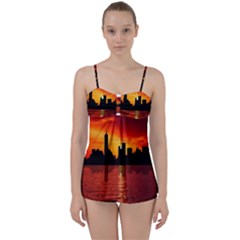 Skyline New York City Sunset Dusk Babydoll Tankini Set by Simbadda