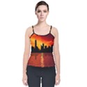 Skyline New York City Sunset Dusk Velvet Spaghetti Strap Top View1