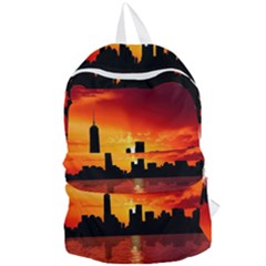 Skyline New York City Sunset Dusk Foldable Lightweight Backpack by Simbadda