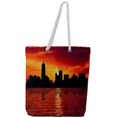 Skyline New York City Sunset Dusk Full Print Rope Handle Tote (large) by Simbadda