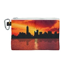 Skyline New York City Sunset Dusk Canvas Cosmetic Bag (medium) by Simbadda