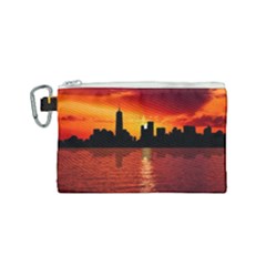 Skyline New York City Sunset Dusk Canvas Cosmetic Bag (small) by Simbadda