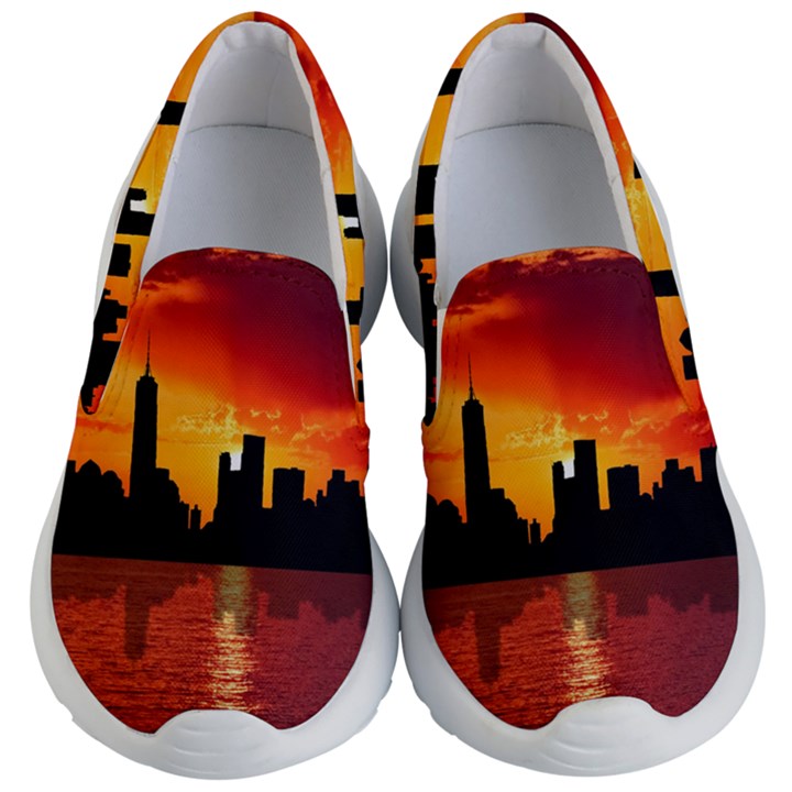 Skyline New York City Sunset Dusk Kid s Lightweight Slip Ons