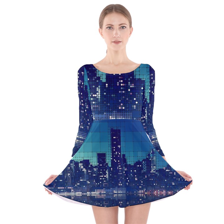 Skyscrapers City Skyscraper Zirkel Long Sleeve Velvet Skater Dress