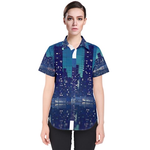 Skyscrapers City Skyscraper Zirkel Women s Short Sleeve Shirt by Simbadda