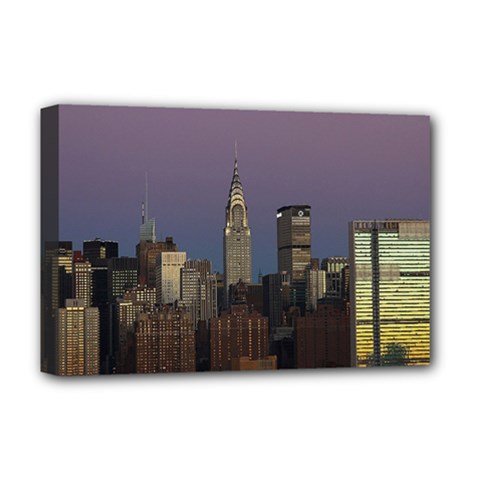 Skyline City Manhattan New York Deluxe Canvas 18  X 12   by Simbadda