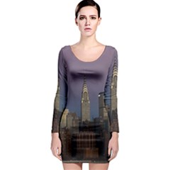 Skyline City Manhattan New York Long Sleeve Bodycon Dress by Simbadda