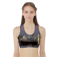 Skyline City Manhattan New York Sports Bra With Border by Simbadda