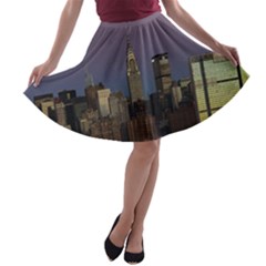 Skyline City Manhattan New York A-line Skater Skirt by Simbadda