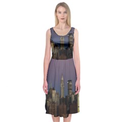 Skyline City Manhattan New York Midi Sleeveless Dress by Simbadda