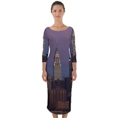 Skyline City Manhattan New York Quarter Sleeve Midi Bodycon Dress by Simbadda