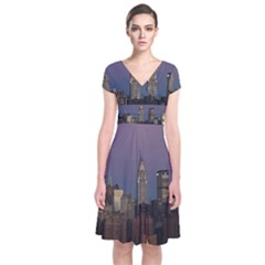 Skyline City Manhattan New York Short Sleeve Front Wrap Dress by Simbadda