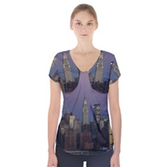 Skyline City Manhattan New York Short Sleeve Front Detail Top by Simbadda