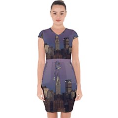 Skyline City Manhattan New York Capsleeve Drawstring Dress  by Simbadda