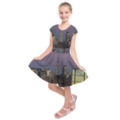 Skyline City Manhattan New York Kids  Short Sleeve Dress by Simbadda