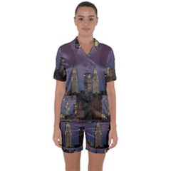 Skyline City Manhattan New York Satin Short Sleeve Pyjamas Set by Simbadda