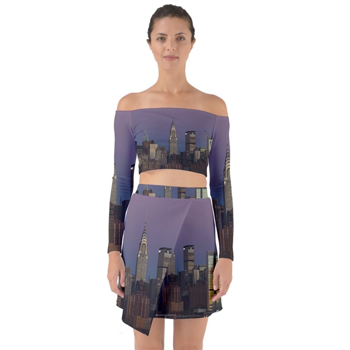 Skyline City Manhattan New York Off Shoulder Top with Skirt Set