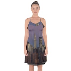 Skyline City Manhattan New York Ruffle Detail Chiffon Dress by Simbadda