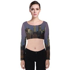 Skyline City Manhattan New York Velvet Crop Top by Simbadda