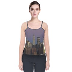 Skyline City Manhattan New York Velvet Spaghetti Strap Top by Simbadda