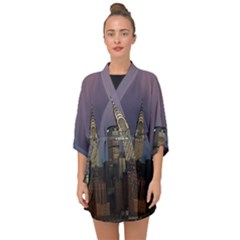 Skyline City Manhattan New York Half Sleeve Chiffon Kimono by Simbadda