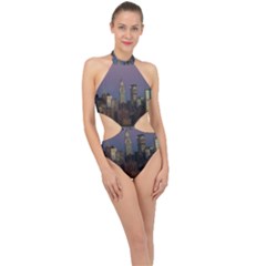 Skyline City Manhattan New York Halter Side Cut Swimsuit by Simbadda