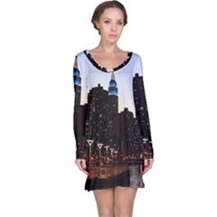 New York City Skyline Building Long Sleeve Nightdress by Simbadda